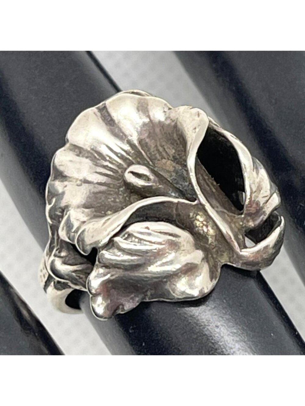 Vintage Sterling Silver Art Nouveau Statement Calla Lily Floral Ring Size 6.5 - Picture 2 of 11